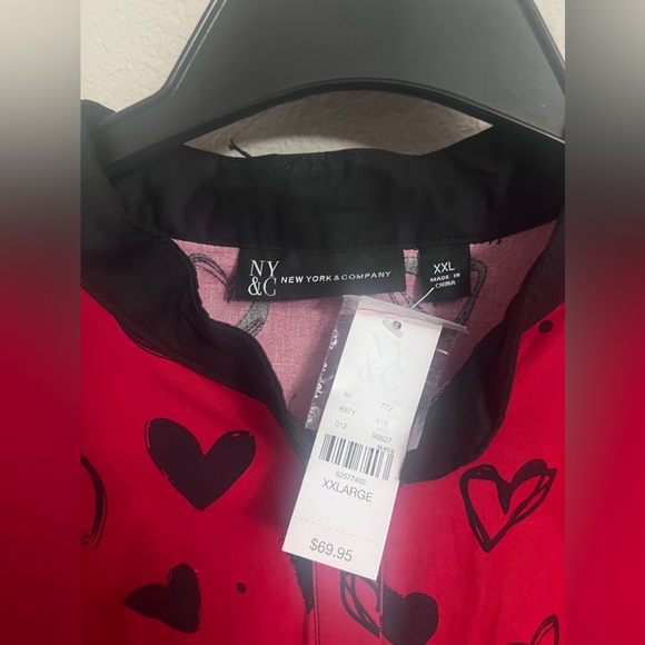 New York & Company Bow-Tie Neck, Hi-Lo Hearts Dress XXL Black/Red - Picture 9 of 13